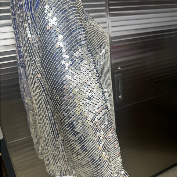 Judith Ann Creations Silk Sequin Blouse Blue Medium - Picture 8 of 12